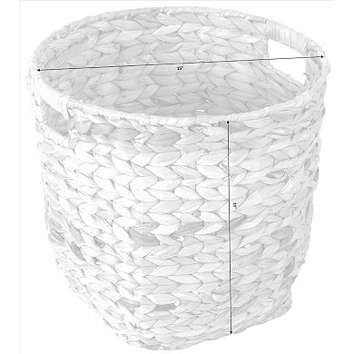 Large Round Water Hyacinth Wicker Basket with Handles - Handwoven Trash Bin