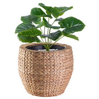Water Hyacinth Round Floor Planter with Metal Pot