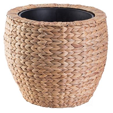 Water Hyacinth Round Floor Planter with Metal Pot