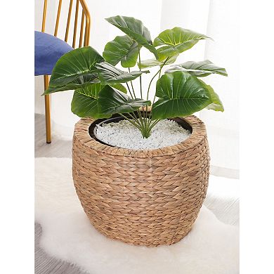 Water Hyacinth Round Floor Planter with Metal Pot
