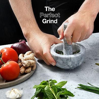 Mortar and Pestle Set, Small Grinding Bowl Set Holds Up to 3oz - 3.75x2’’, Marble Gray