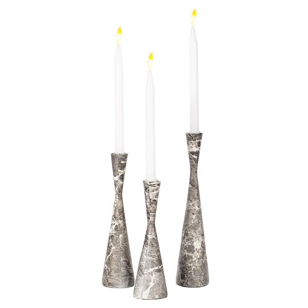 Set of 3 Decorative Resin Taper Candle Holders, Marble Design Modern Candlesticks