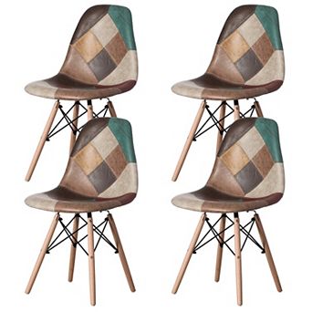 Modern Fabric Chair with Leather and Suede Like Tones with Wooden Legs for Kitchen, Dining Room