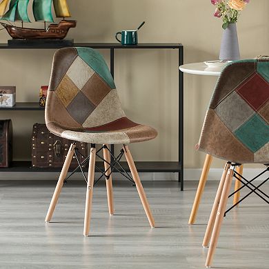 Modern Fabric Chair with Leather and Suede Like Tones with Wooden Legs for Kitchen, Dining Room