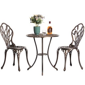 Indoor and Outdoor Bronze Dinning Set Bistro Patio Cast Aluminum.