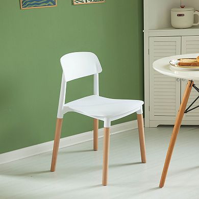 Modern Plastic Dining Chair Open Back with Beech Wood Legs