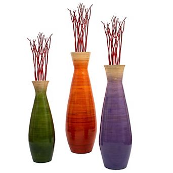 Set of 3 Tall Bamboo Floor Vases