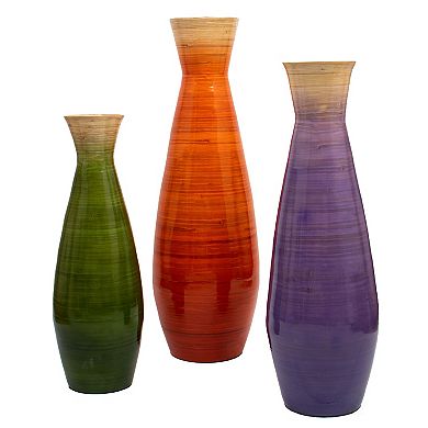 Set of 3 Tall Bamboo Floor Vases