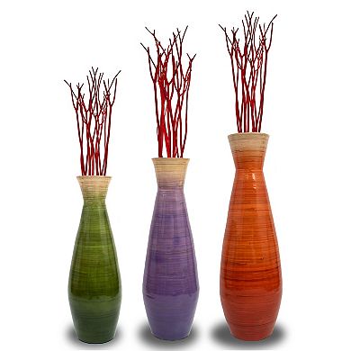 Set of 3 Tall Bamboo Floor Vases