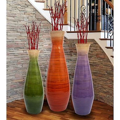 Set of 3 Tall Bamboo Floor Vases