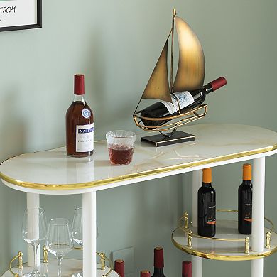 Modern Display Wooden Console Bar with Tiered Open Shelves, Mini Bar with Wine Storage