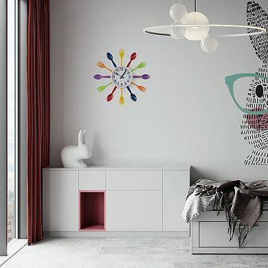Decorative 3D Cutlery Utensil Spoon and Fork Wall Clock for Kitchen, Playroom or Bedroom