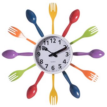 Decorative 3D Cutlery Utensil Spoon and Fork Wall Clock for Kitchen, Playroom or Bedroom