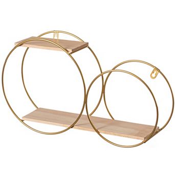 Tiered Accent Floating Shelf Circle Wall Mounted Shelf with Metal Frame and Pine Wood Shelves