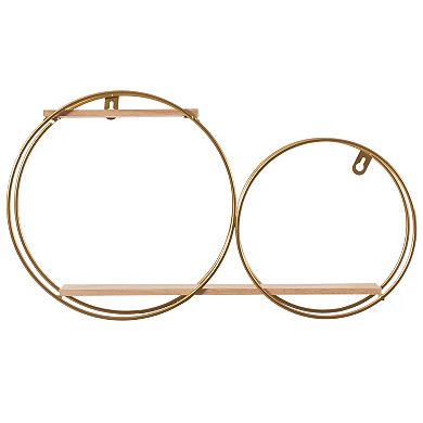 Tiered Accent Floating Shelf Circle Wall Mounted Shelf with Metal Frame and Pine Wood Shelves