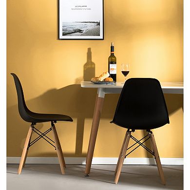 Mid-Century Modern Style Plastic DSW Shell Dining Chair with Solid Beech Wooden Dowel Eiffel Legs