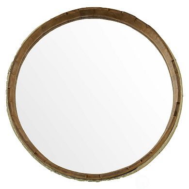 Rustic Wood and Galvanized Metal Framed Wine Barrel Shaped Wall Mirror