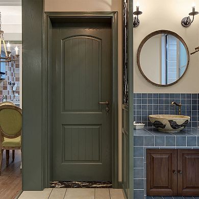 Rustic Wood and Galvanized Metal Framed Wine Barrel Shaped Wall Mirror