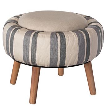 Modern Striped Fabric Ottoman with Inner Storage