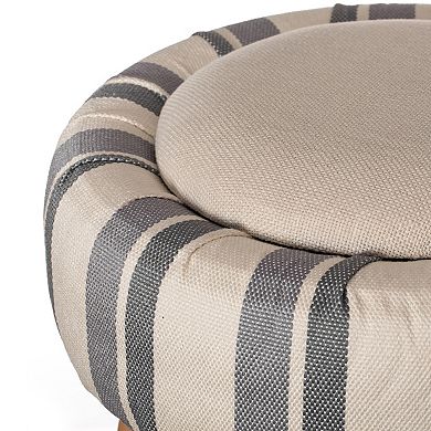 Modern Striped Fabric Ottoman with Inner Storage