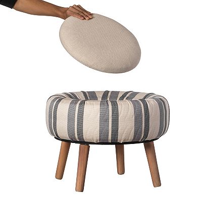 Modern Striped Fabric Ottoman with Inner Storage