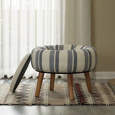 Modern Striped Fabric Ottoman with Inner Storage