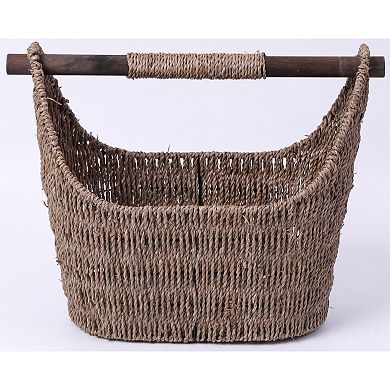 Seagrass Decorative Bathroom Basket Handwoven Magazine Rack, Storage Organizer