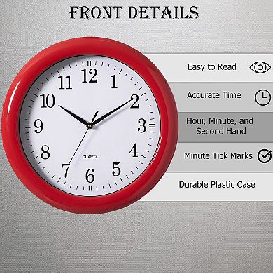 Classic Round Wall Clock for Living Room, Kitchen, Dining Room, Plastic