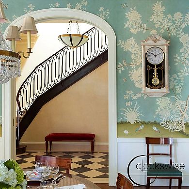 Clockswise Vintage Grandfather Wood- Looking Plastic Pendulum Wall Clock