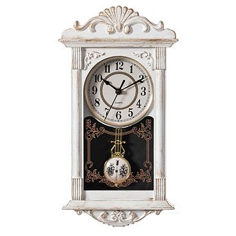 Clockswise Vintage Grandfather Wood- Looking Plastic Pendulum Wall Clock