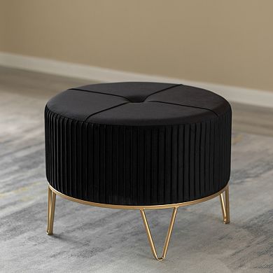 Round Velvet Ottoman Stool Raised with Hairpin Base