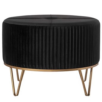 Round Velvet Ottoman Stool Raised with Hairpin Base