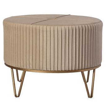 Round Velvet Ottoman Stool Raised with Hairpin Base
