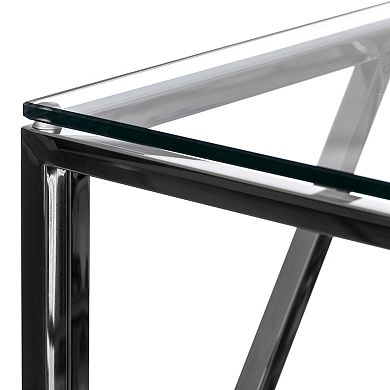 Modern Square End Side Table, Tempered Glass Top Metal Coffee Table