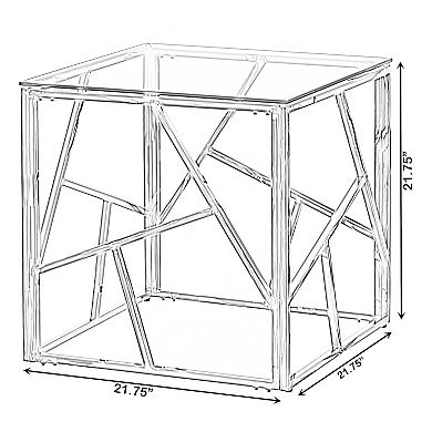 Modern Square End Side Table, Tempered Glass Top Metal Coffee Table