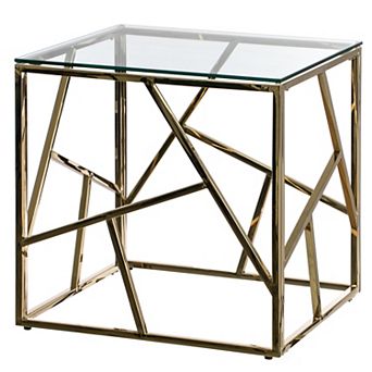 Modern Square End Side Table, Tempered Glass Top Metal Coffee Table