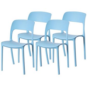 Modern Plastic Outdoor Dining Chair with Open Curved Back, Set of 4