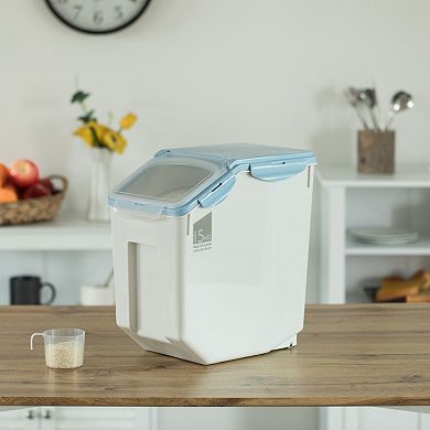 Set Of 2 White Plastic Storage Food Holder Containers, With A Measuring Cup And Wheels, Large