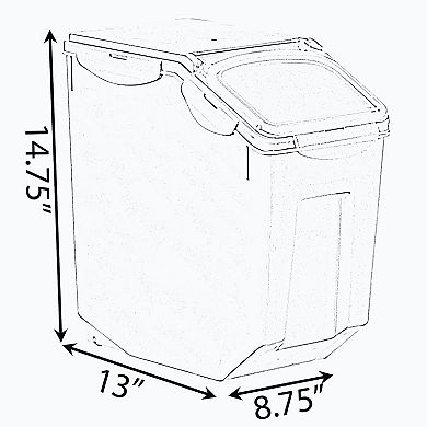Set Of 2 White Plastic Storage Food Holder Containers, With A Measuring Cup And Wheels, Large