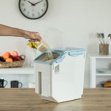 Set Of 2 White Plastic Storage Food Holder Containers, With A Measuring Cup And Wheels, Large