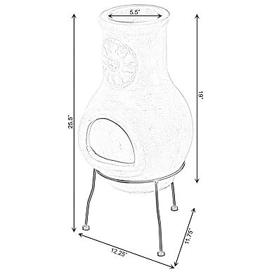 Beige Outdoor Clay Chimney Outdoor Fireplace Sun Design Charcoal Burning Fire Pit with Sturdy Metal Stand, Barbecue, Cocktail Party, Family Gathering, Cozy Nights Fire Pit
