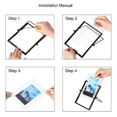 Metal Floating Tabletop Photo Picture Frame with Glass Cover and Easel Stand