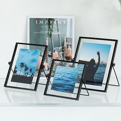 Metal Floating Tabletop Photo Picture Frame with Glass Cover and Easel Stand