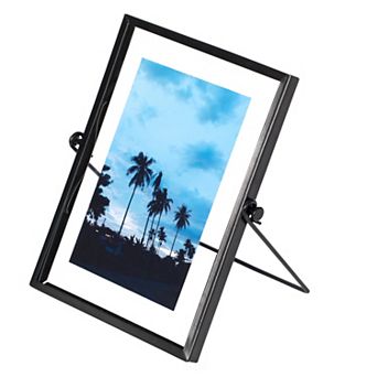 Metal Floating Tabletop Photo Picture Frame with Glass Cover and Easel Stand