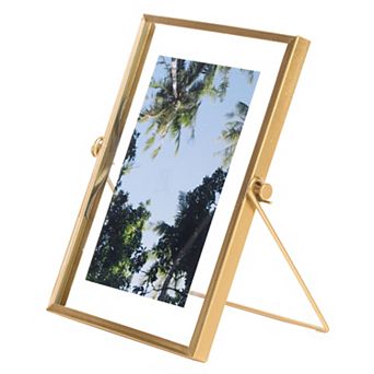 Metal Floating Tabletop Photo Picture Frame with Glass Cover and Easel Stand