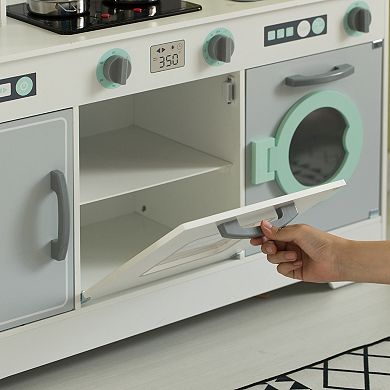 Wooden Play Kitchen Toy, Light on Microwave, Cabinet, Washer, Sound Electronic Stove
