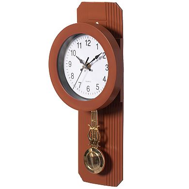 Traditional Round Wood- Looking Pendulum Plastic Wall Clock