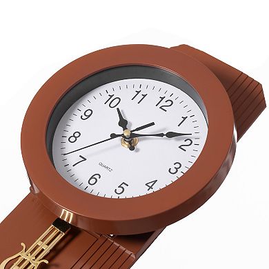 Traditional Round Wood- Looking Pendulum Plastic Wall Clock