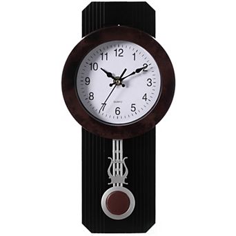 Traditional Round Wood- Looking Pendulum Plastic Wall Clock