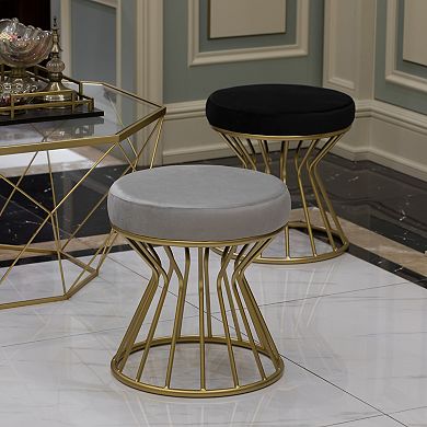 Modern Velvet Stool with Bent Metal Base Standard Ottoman